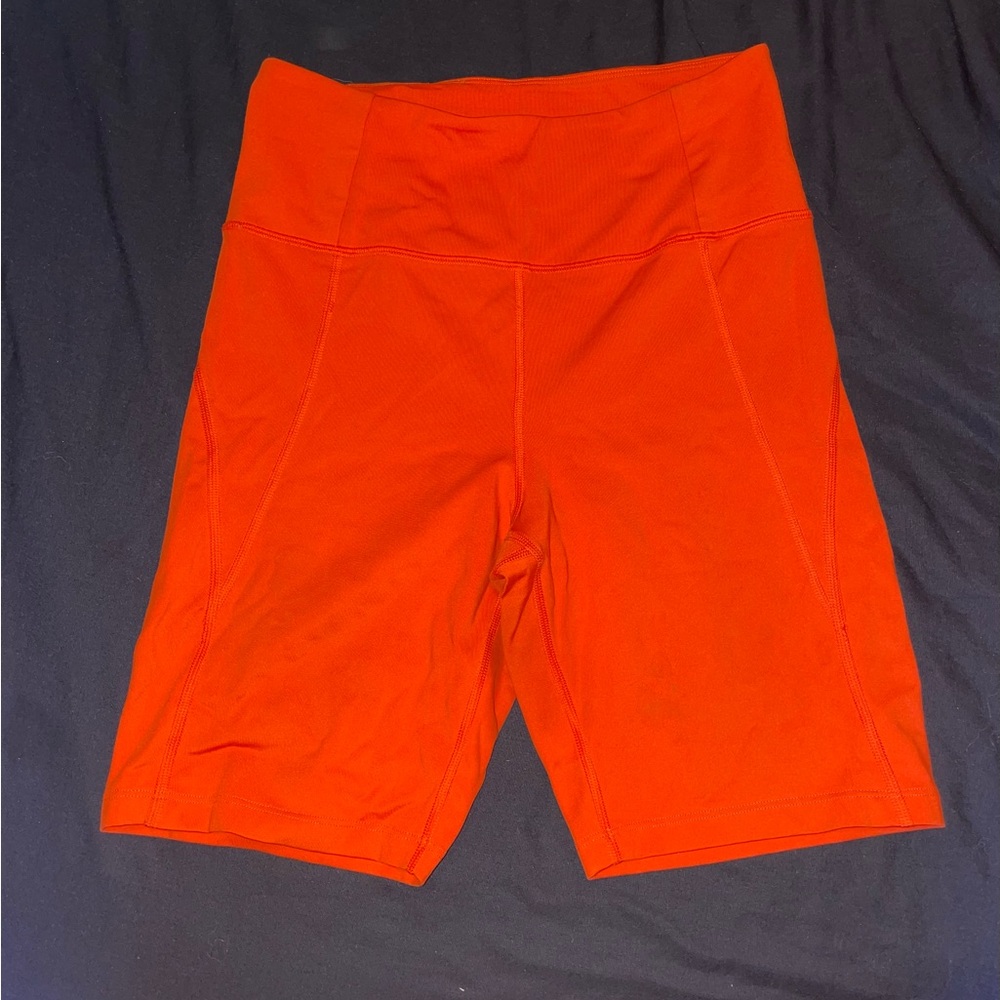 Girlfriend Collective Recycled Orange High-Waisted Biker Shorts